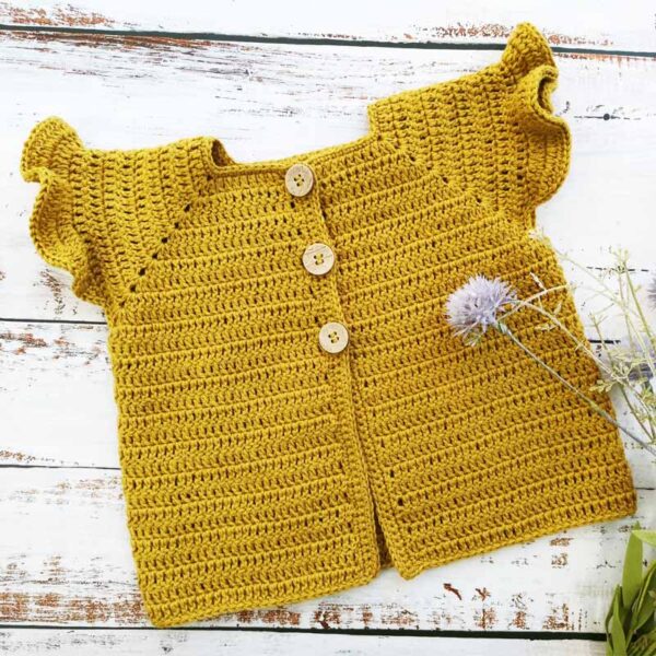 Ruffle Sleeve Crochet Baby Cardigan Size 6 Months to 3 Years