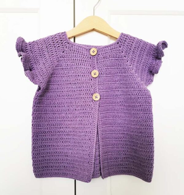 Ruffle Sleeve Crochet Cardigan For Kids 3-7 Years - Adorecrea.com